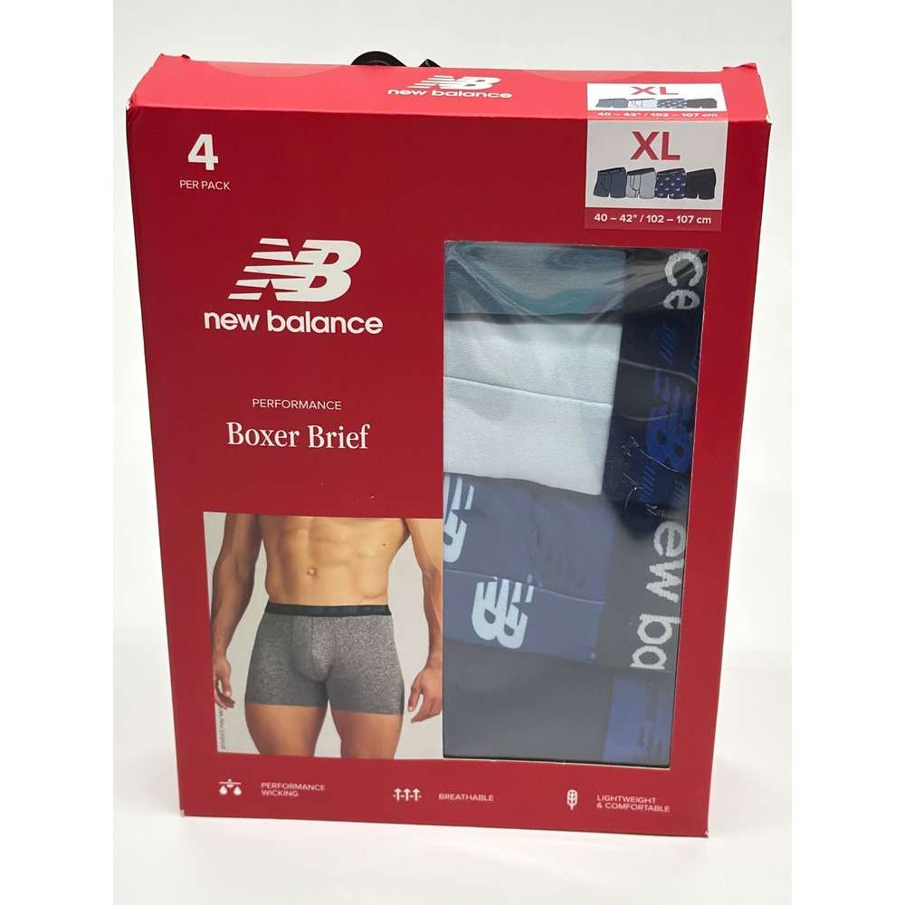 New Balance Mens 4 Pack Performance Boxer Briefs XL Blue Navy Grey RN 63091